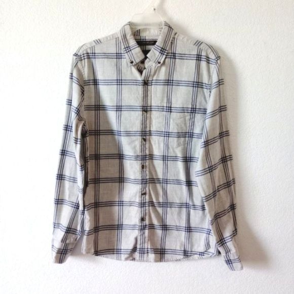 Banana Republic Men's Untucked Flannel Plaid Button Down Shirt Grey size Small - Picture 1 of 12